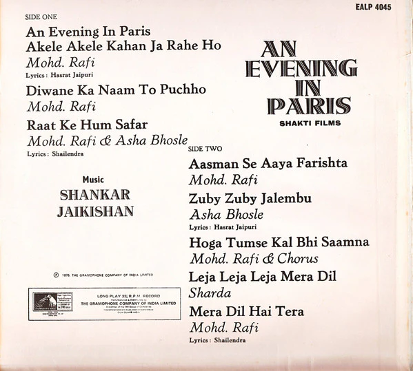 Shankar Jaikishan* - An Evening In Paris (LP) - Image 2