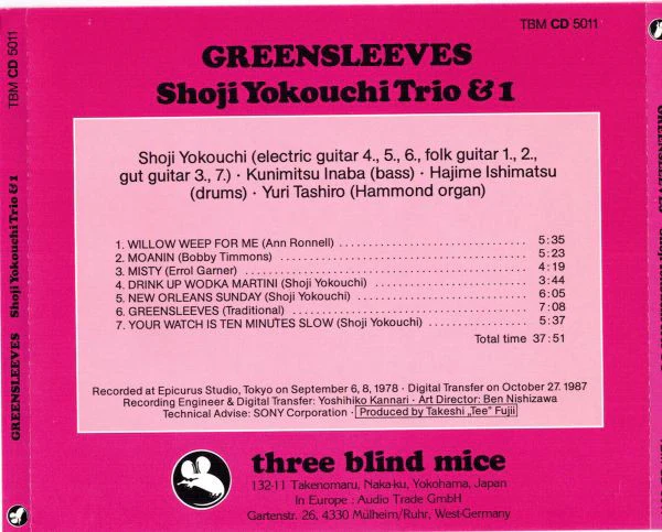 Shoji Yokouchi Trio Plus Yuri Tashiro - Greensleeves (CD, Album, RE) - Image 2
