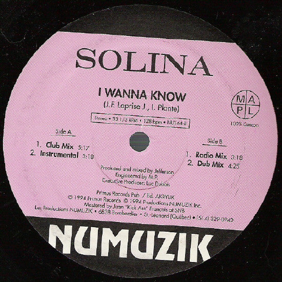 Solina - I Wanna Know (12", Maxi)