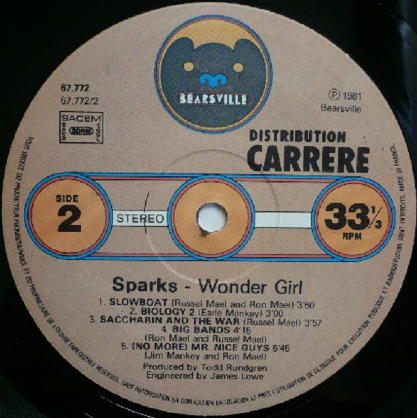 Sparks - Sparks/Wonder Girl (LP, Album, RE) - Image 4