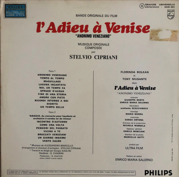Stelvio Cipriani - L'Adieu A Venise (Bande Originale Du Film) (LP, Album) - Image 2