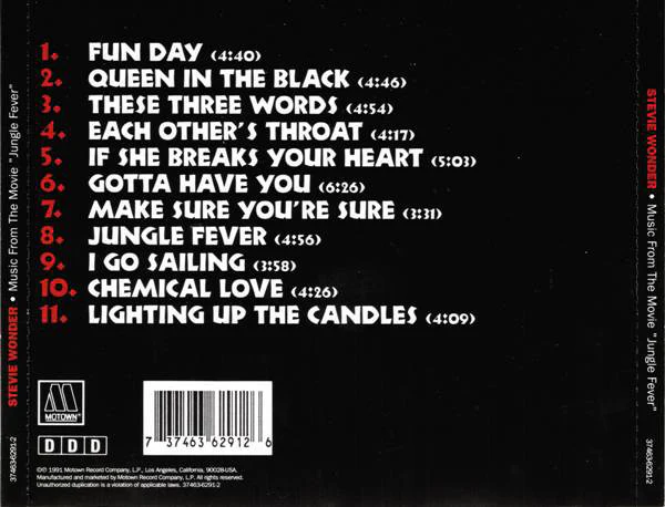 Stevie Wonder - Music From The Movie "Jungle Fever" (CD, Album, RE) - Image 2