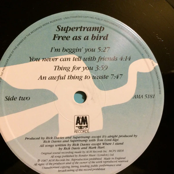 Supertramp - Free As A Bird (LP, Album, Gre) - Image 4