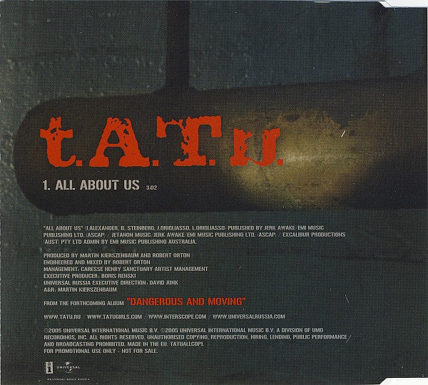 t.A.T.u. - All About Us (CD, Single, Promo) - Image 2