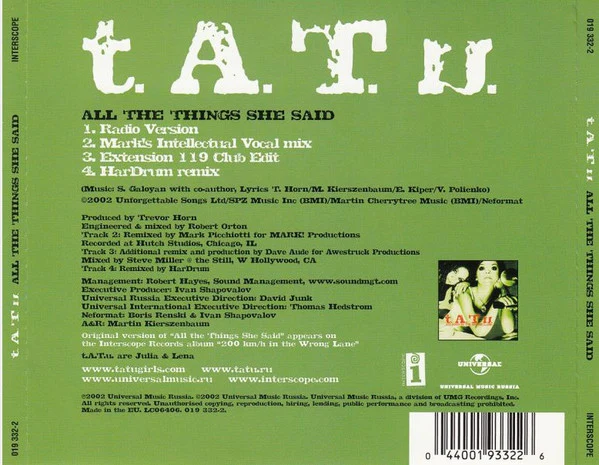 t.A.T.u. - All The Things She Said (CD, Maxi, Ltd) - Image 4