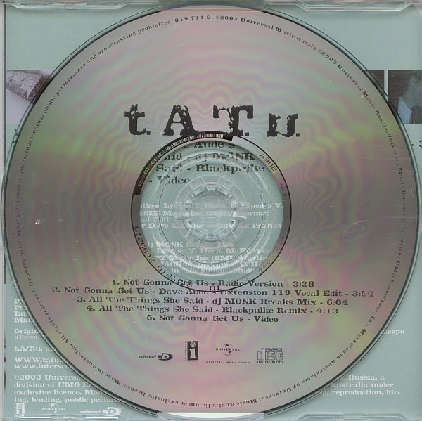 t.A.T.u. - Not Gonna Get Us (CD, Maxi, Enh) - Image 3
