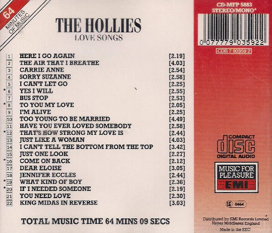 The Hollies - Love Songs (CD, Comp) - Image 2