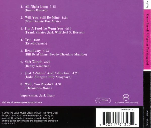 The Kenny Burrell Trio - A Night At The Vanguard (CD, Album, RE, RM, Dig) - Image 2