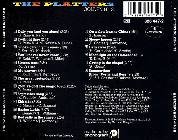 The Platters - Golden Hits (CD, Comp, RM) - Image 2