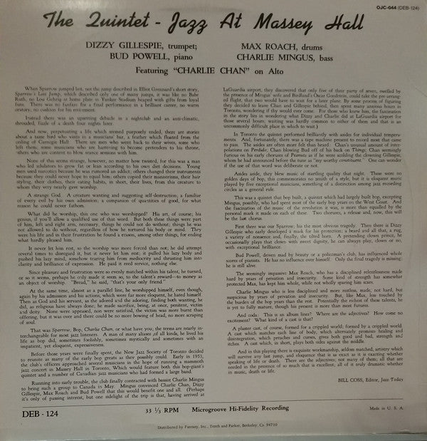 The Quintet - Jazz At Massey Hall (LP, Album, Mono, RE, Pit) - Image 4