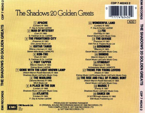 The Shadows - 20 Golden Greats (CD, Comp, RE) - Image 2