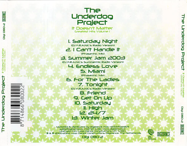 The Underdog Project - It Doesn't Matter (Greatest Hits Volume 1) (CD, Comp) - Image 2