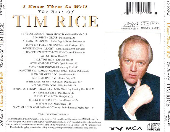 Tim Rice - I Know Them So Well : The Best Of Tim Rice (CD, Comp) - Image 2