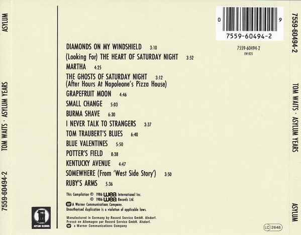 Tom Waits - Asylum Years (CD, Comp, RE, RM) - Image 2