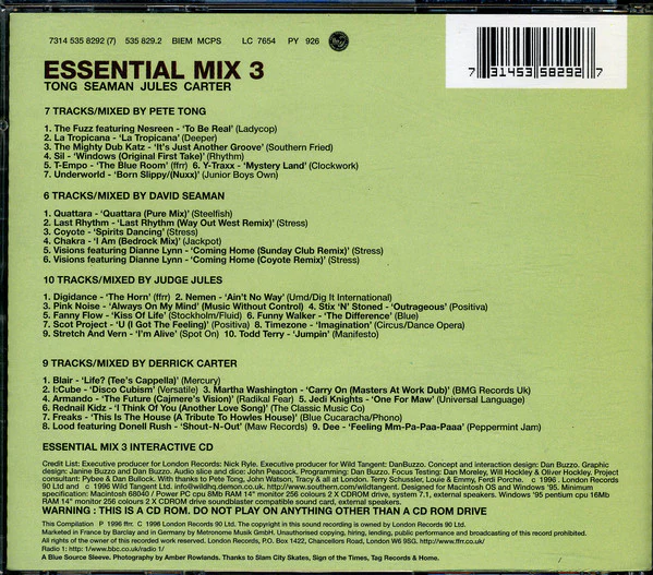 Tong* / Seaman* / Jules* / Carter* - Essential Mix Volume Three (2xCD, Comp, Mixed + CD-ROM, Enh + S/Edition) - Image 2