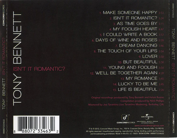 Tony Bennett - Isn't It Romantic? (CD, Album, Comp) - Image 2