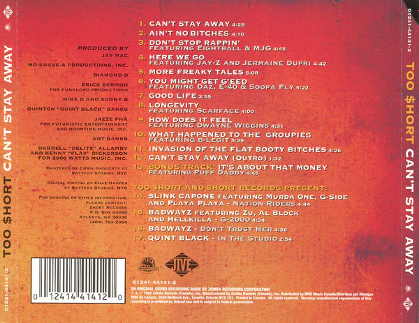 Too $hort* - Can't Stay Away (CD, Album) - Image 2