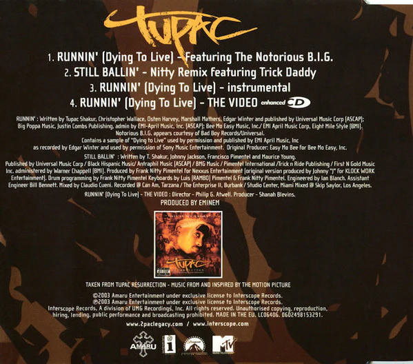 Tupac* Featuring The Notorious B.I.G.* - Runnin' (Dying To Live) (CD, Maxi, Enh) - Image 4