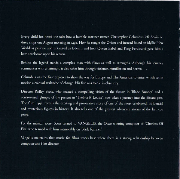 Vangelis - 1492 – Conquest Of Paradise (Music From The Original Soundtrack) (CD, Album) - Image 5