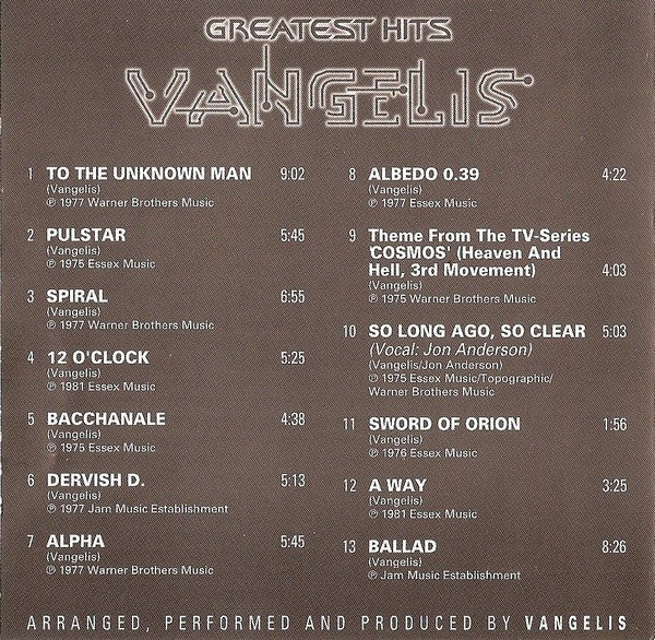 Vangelis - Greatest Hits (CD, Comp) - Image 4