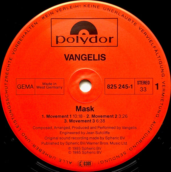 Vangelis - Mask (LP, Album) - Image 3