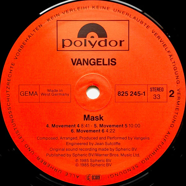 Vangelis - Mask (LP, Album) - Image 4