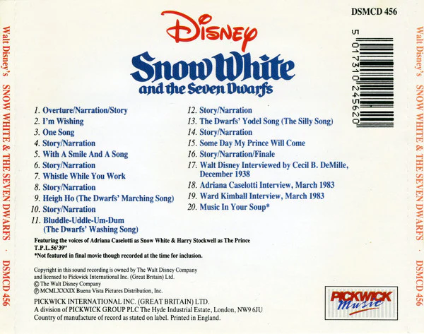 Various, Adriana Caselotti, Harry Stockwell - Snow White And The Seven Dwarfs (CD) - Image 3