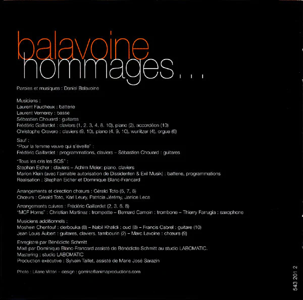 Various - Balavoine Hommages… (CD, Album, Dig) - Image 2