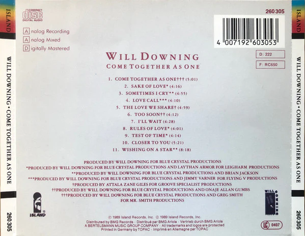 Will Downing - Come Together As One (CD, Album) - Image 2