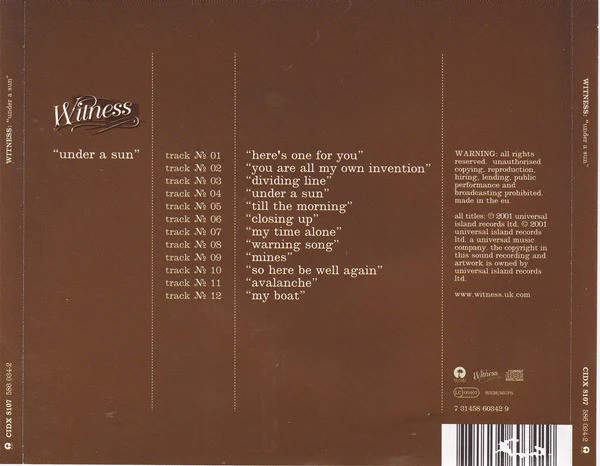 Witness - Under A Sun (CD, Album) - Image 2