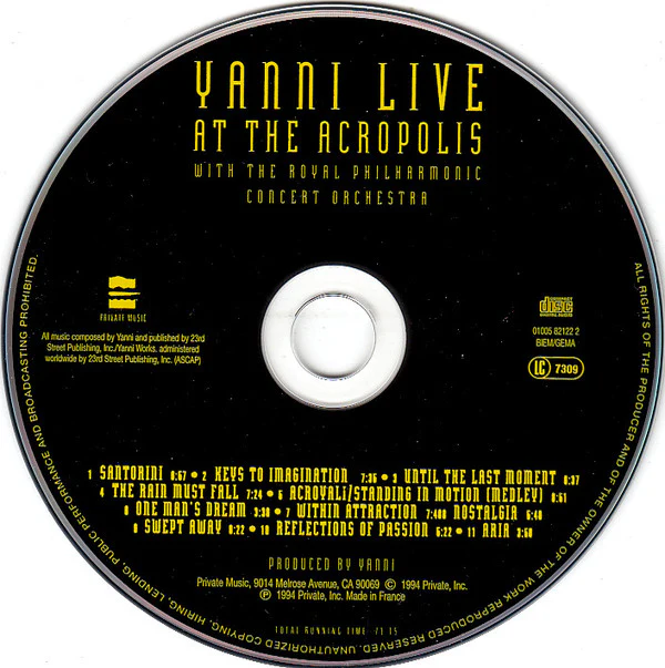 Yanni With The Royal Philharmonic Concert Orchestra - Live At The Acropolis (CD, Album) - Image 3