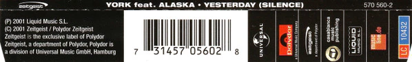 York Featuring Alaska  - Yesterday (Silence) (CD, Maxi) - Image 2