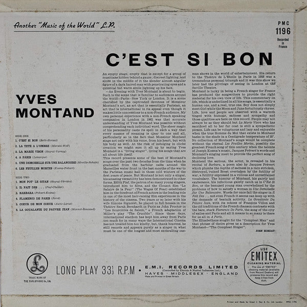 Yves Montand - C'est Si Bon (LP, Bla) - Image 2