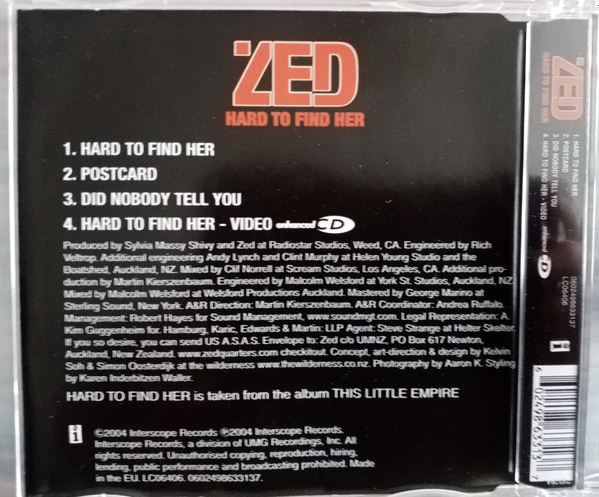 Zed  - Hard To Find Her (CD, Single, Enh) - Image 2